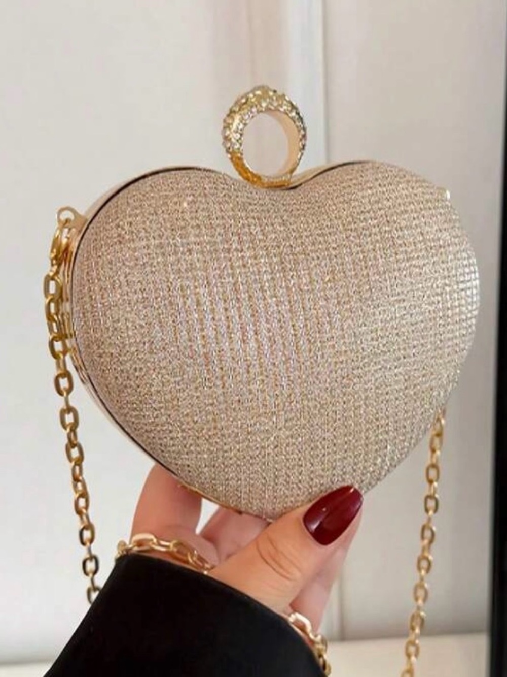 Gold Heart-Shaped Evening Clutch with Chain Strap